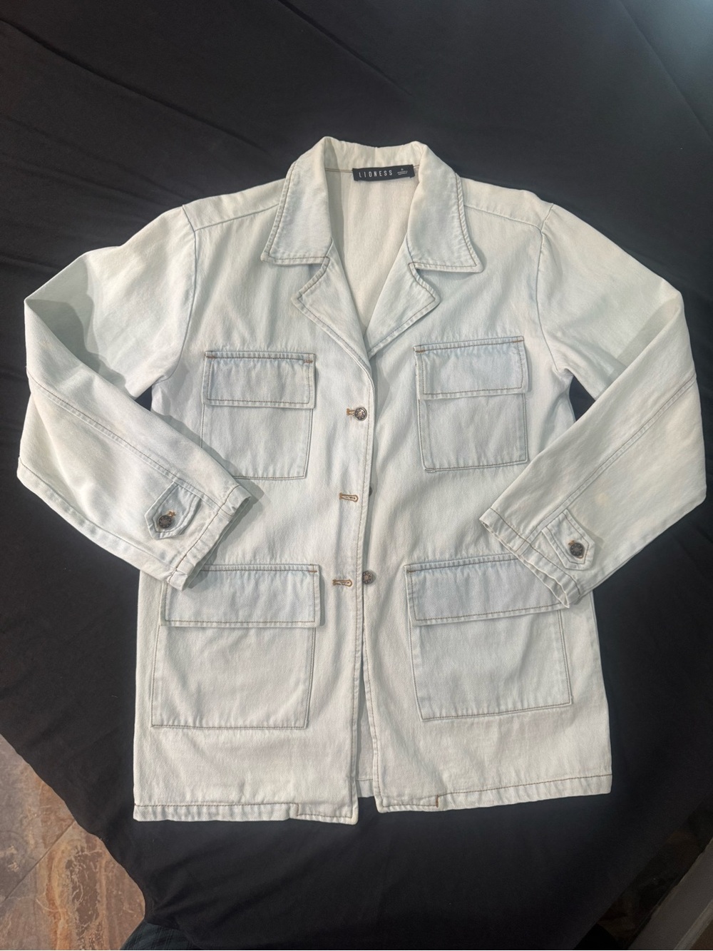 Lioness Light Wash Denim Utility Chore Jacket Blazer 100% Cotton S